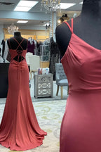 Elegant Mauve Mermaid Cowl Neck Straps Long Prom Dress BM bride