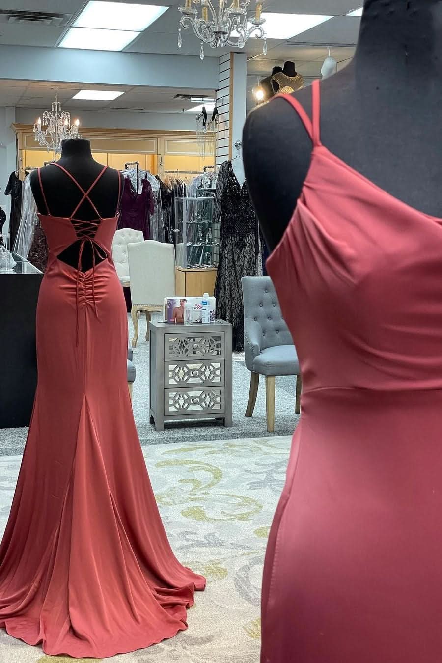Elegant Mauve Mermaid Cowl Neck Straps Long Prom Dress BM bride