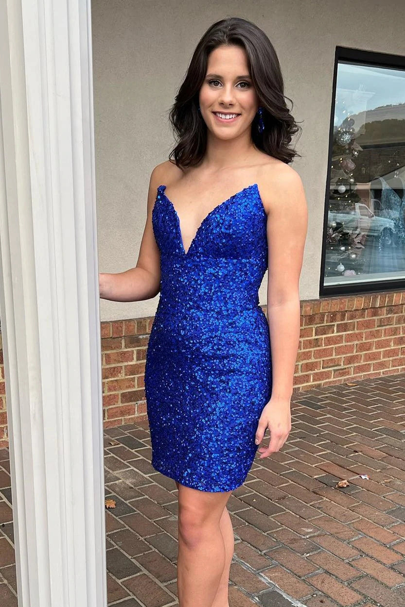 Glamorous Sheath V Neck Sequins Homecoming Dress BM bride
