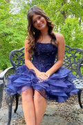 Xandra |A-line Lace Appliques Organza Short Homecoming Dress BM bride