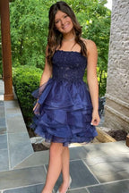 Xandra |A-line Lace Appliques Organza Short Homecoming Dress BM bride