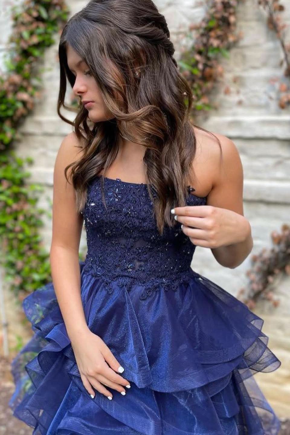 Xandra |A-line Lace Appliques Organza Short Homecoming Dress BM bride