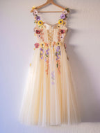 Enchanting 3D Flower Tulle Tea-Length Prom Dresses,Formal Dresses,Prom Gowns,Women Formal Gowns,Quincea?Era Dresses,Cocktail Dresses,Prom Dress Custom Size for a Playful Look BM bride