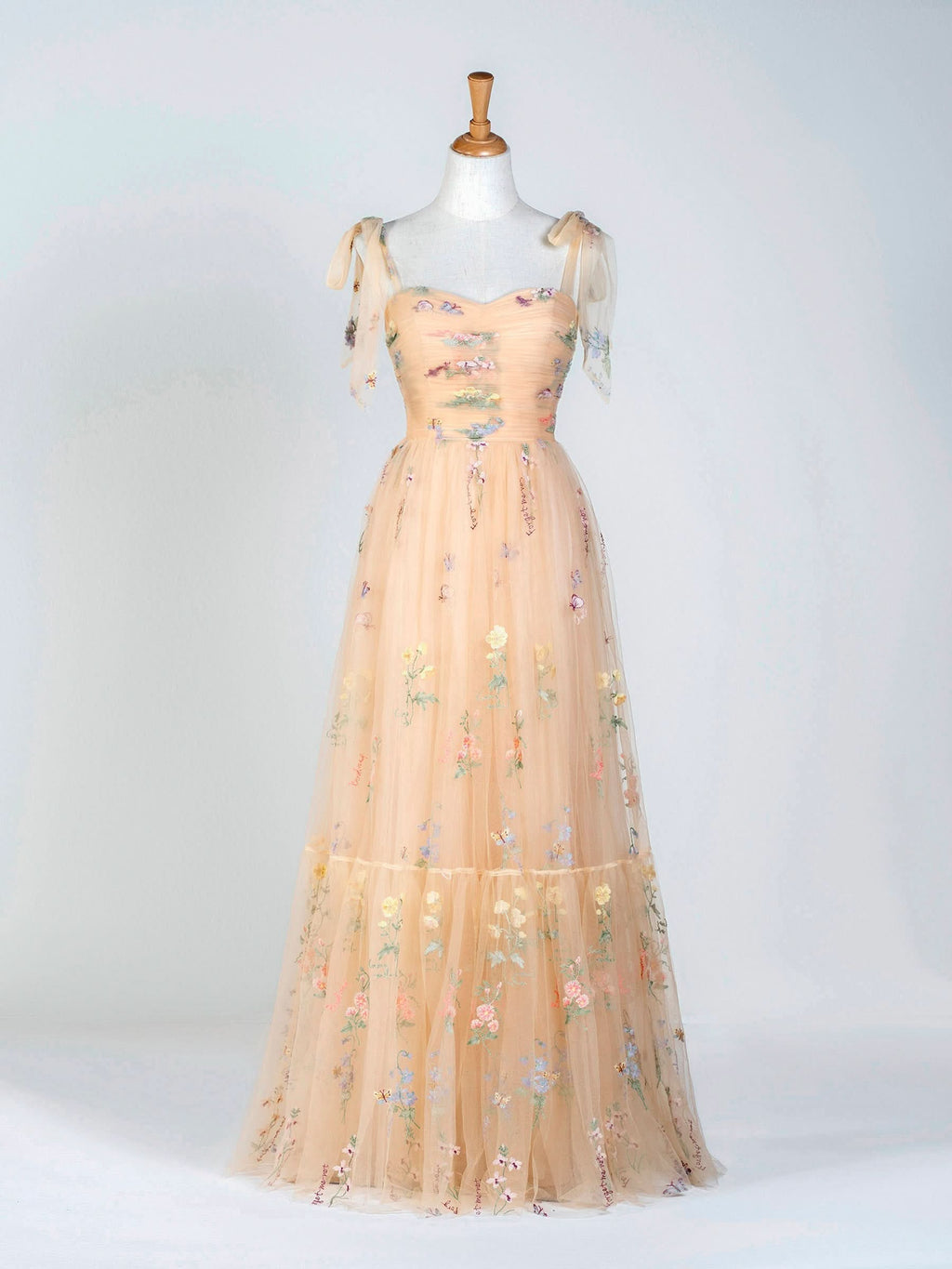Beautiful Sweetheart Neck Floor Length Tulle Embroidery Floral Prom Dress BM bride