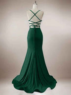 Sparkly Dark Green Mermaid Spaghetti Straps Long Prom Dress with Slit