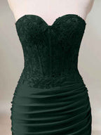 Dark Green Mermaid Strapless Ruched Corset Long Prom Dress With Slit