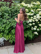 Blue A Line V-neck Beaded Back Tie Long Prom Dress