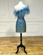 Sequin Sheath Homecoming Dress with Feather Details BM bride