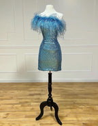 Sequin Sheath Homecoming Dress with Feather Details BM bride