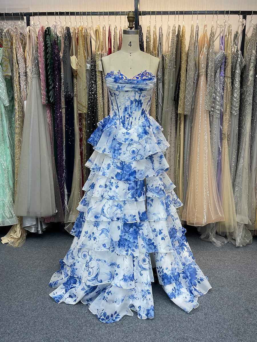 Dramatic Tiered Ruffle Prom Dress with Corset Bodice