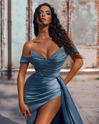 Stunning Mermaid Satin Long Prom Dress with Slit BM bride