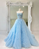 Lovely A-Line Tiered Sequins Tulle Long Prom Dress BM bride