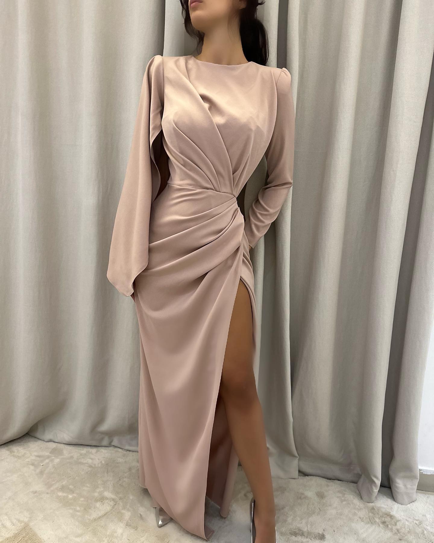 BMbride Elegant Floor-Length Long Sleeves Prom Dress with Slit BMbride
