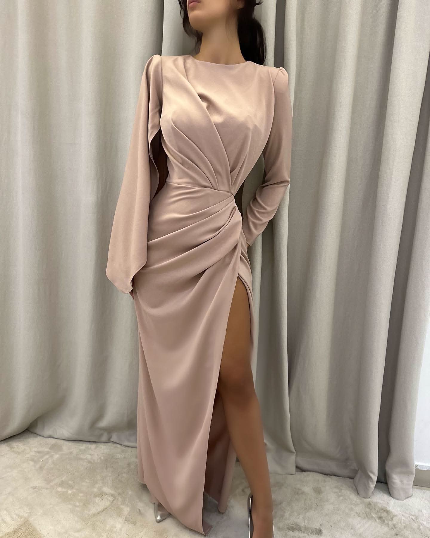 BMbride Elegant Floor-Length Long Sleeves Prom Dress with Slit BMbride