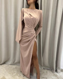 BMbride Elegant Floor-Length Long Sleeves Prom Dress with Slit BMbride
