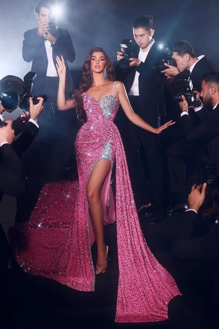 BMbride Elegant Long Mermaid Spaghetti Straps Sequined Sleeveless Prom Dress With Slit BMbride