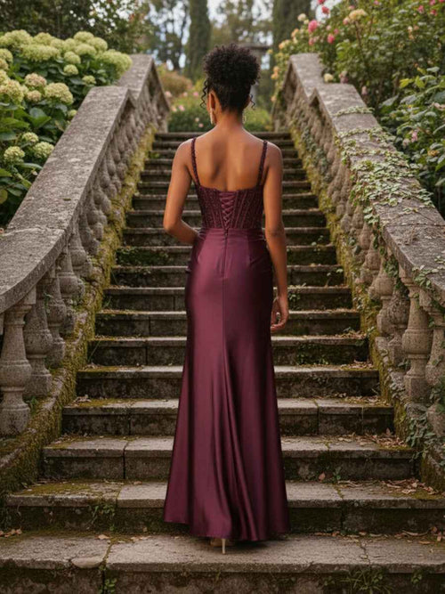 Elegant Beaded Corset Mermaid Long Prom Dress with Slit BMBRIDE