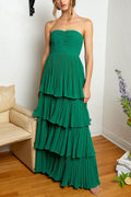 Stunning Strapless Emerald Green Ruffle Multi-Layer Long Prom Dress BM bride