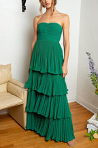 Stunning Strapless Emerald Green Ruffle Multi-Layer Long Prom Dress BM bride