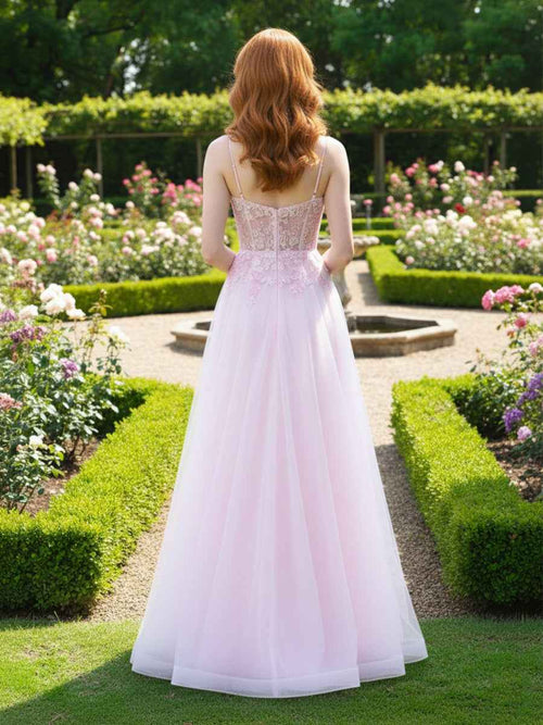 Enchanting Tulle A-Line Prom Dress with Floral Embroidered Bodice BMBRIDE