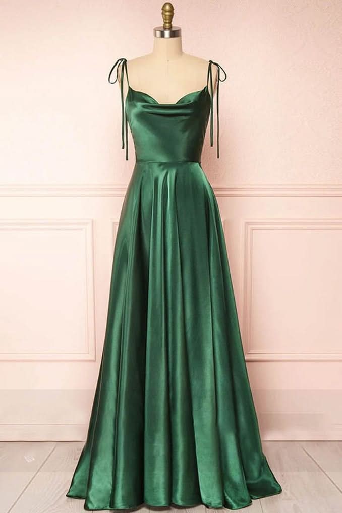 Lovely Sweet A-Line Cowl Neck Silk Long Prom Dress BM bride