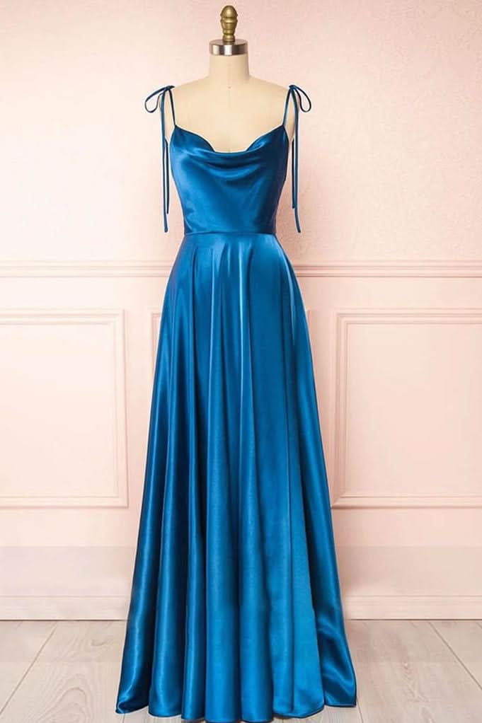 Lovely Sweet A-Line Cowl Neck Silk Long Prom Dress BM bride