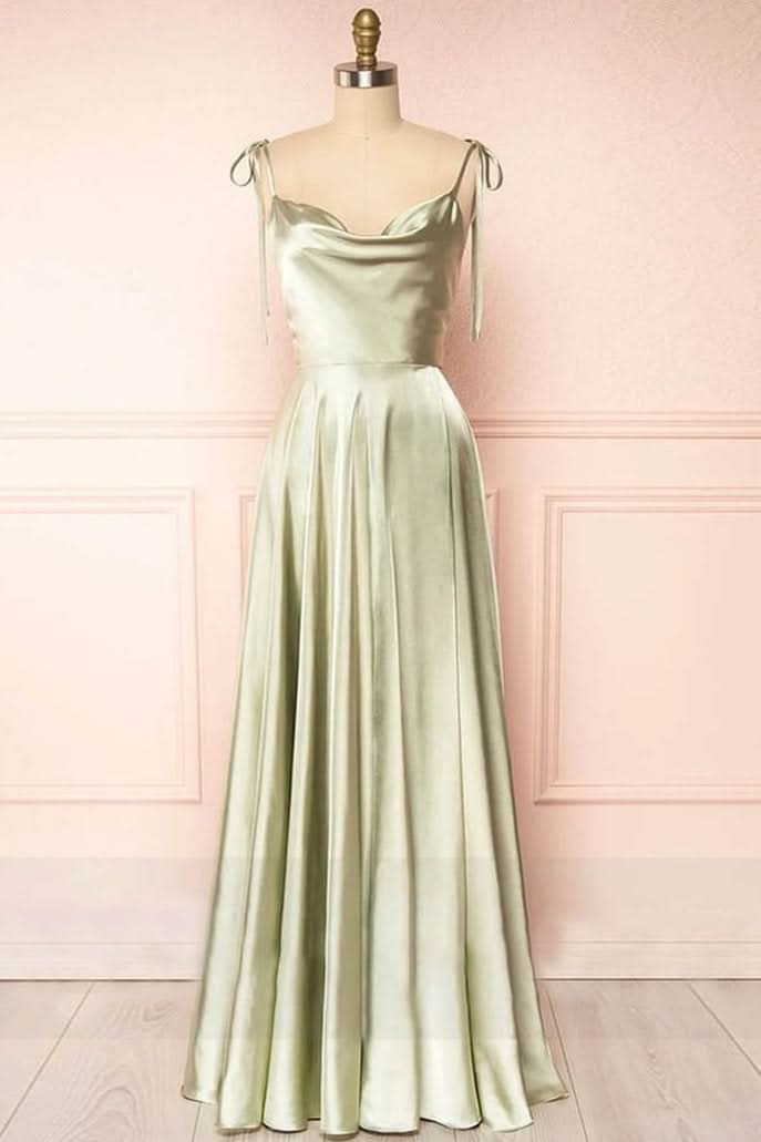 Lovely Sweet A-Line Cowl Neck Silk Long Prom Dress BM bride