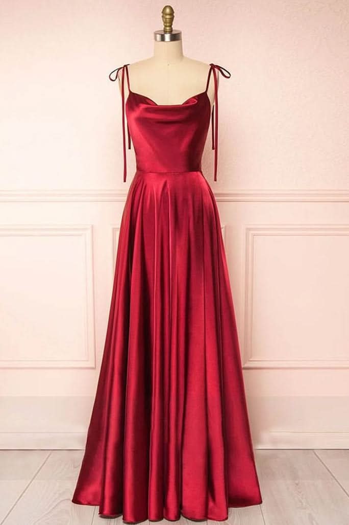 Lovely Sweet A-Line Cowl Neck Silk Long Prom Dress BM bride