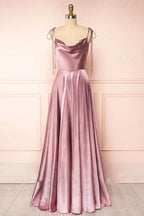 Lovely Sweet A-Line Cowl Neck Silk Long Prom Dress BM bride