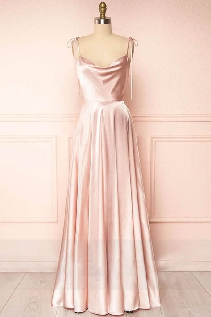 Lovely Sweet A-Line Cowl Neck Silk Long Prom Dress BM bride