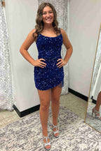 Trendy Bodycon Spaghetti Straps Sequins Homecoming Dress with Tassel Details BM bride