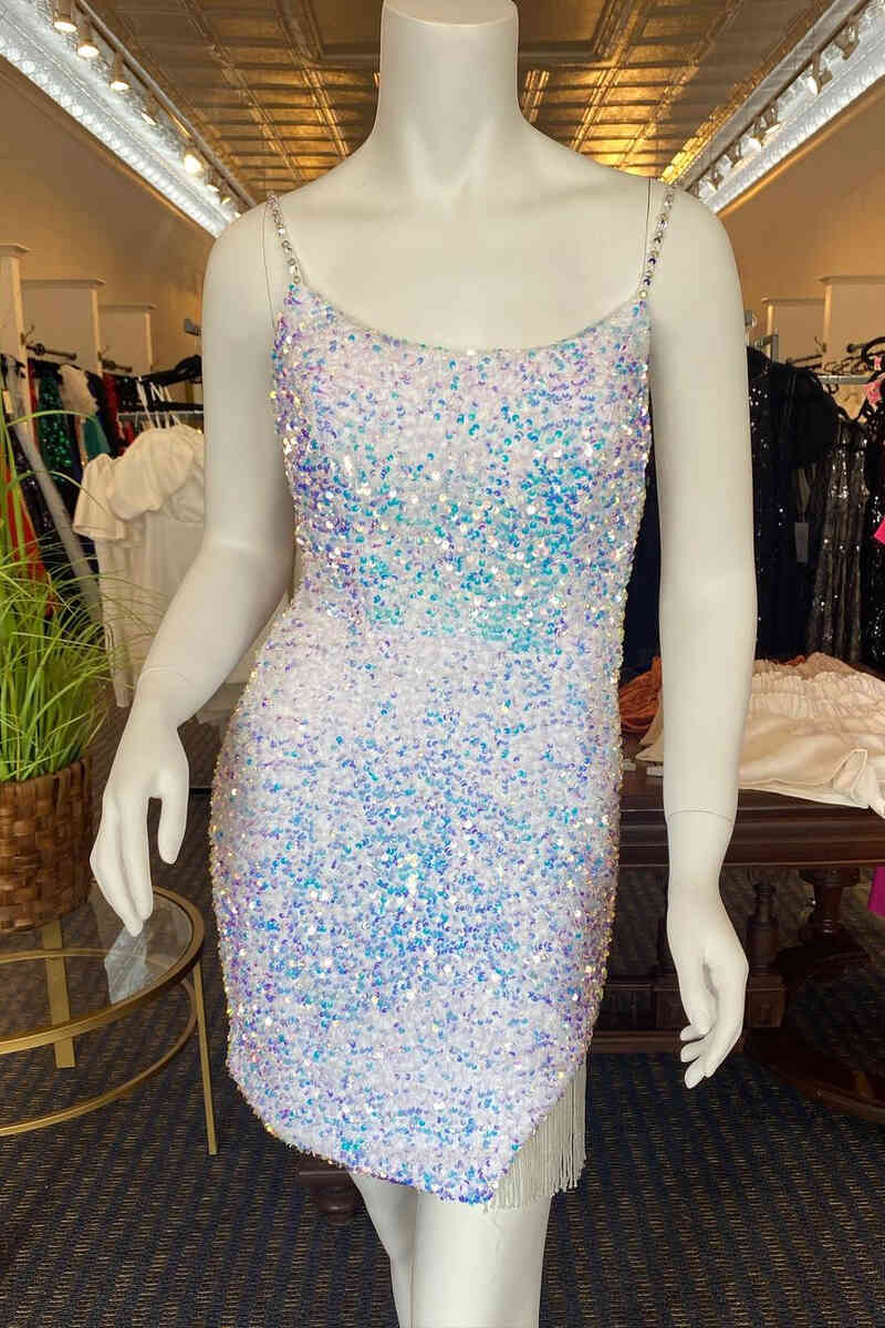 Trendy Bodycon Spaghetti Straps Sequins Homecoming Dress with Tassel Details BM bride