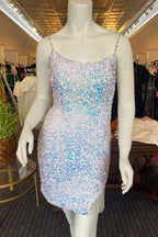 Trendy Bodycon Spaghetti Straps Sequins Homecoming Dress with Tassel Details BM bride