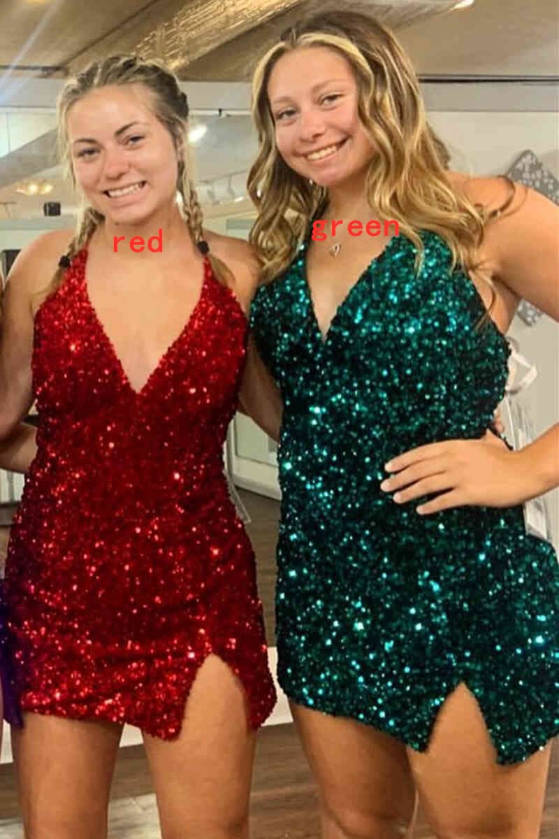Beautiful Sheath V-Neck Sequins Homecoming Dress BM bride