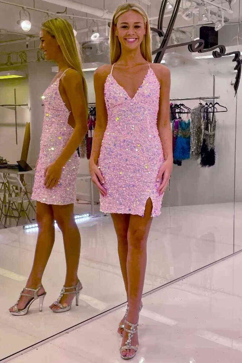 Beautiful Sheath V-Neck Sequins Homecoming Dress BM bride