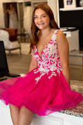 Elegant A-Line V-Neck Tulle Homecoming Dress with Beautiful Appliques BM bride