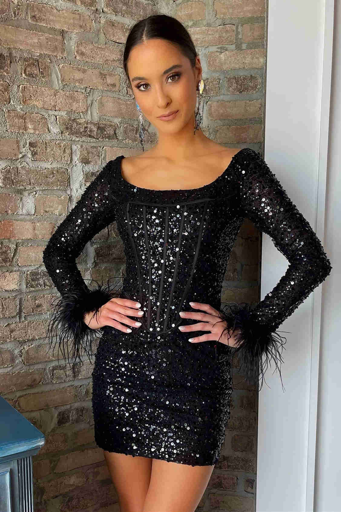 Gorgeous Sheath Sequins Homecoming Dress with Long Sleeves BM bride