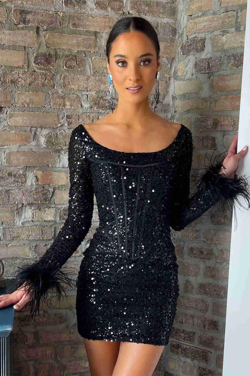 Gorgeous Sheath Sequins Homecoming Dress with Long Sleeves BM bride