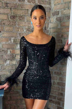 Gorgeous Sheath Sequins Homecoming Dress with Long Sleeves BM bride