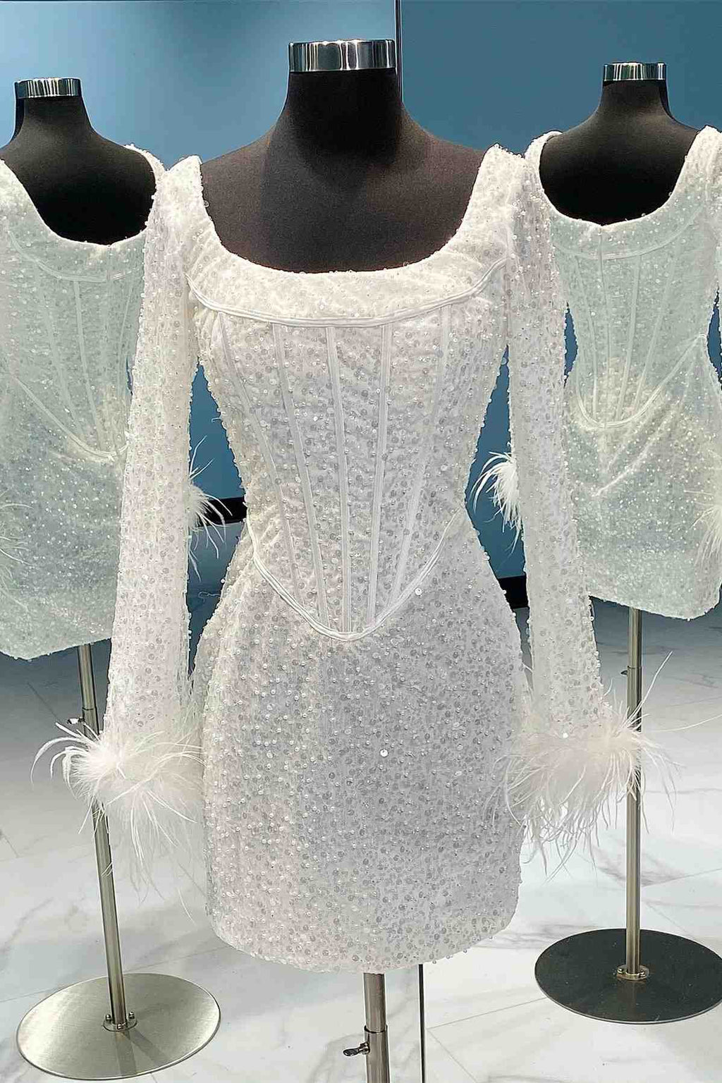Gorgeous Sheath Sequins Homecoming Dress with Long Sleeves BM bride