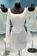 Gorgeous Sheath Sequins Homecoming Dress with Long Sleeves BM bride