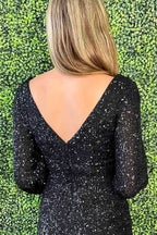 Elegant V-Neck Long Sleeves Sequined Sheath Homecoming Dress BM bride