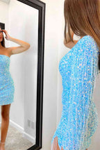 Winona |Sheath Long Sleeve Fringe Sequins Homecoming Dress BM bride