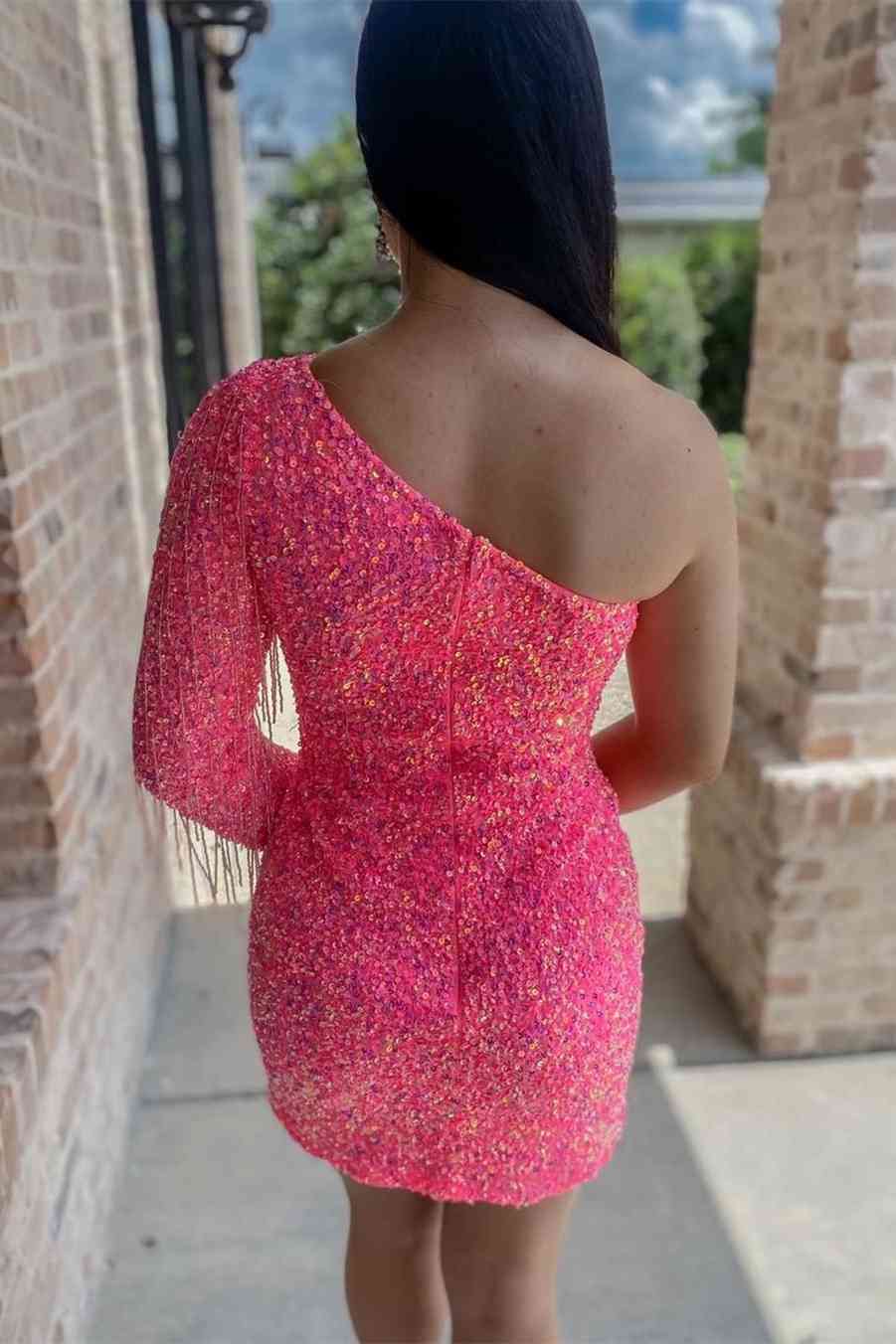 Winona |Sheath Long Sleeve Fringe Sequins Homecoming Dress BM bride