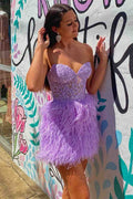Beautiful Sheath Sweetheart Lace Feather Skirt Homecoming Dress BM bride