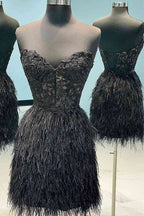 Beautiful Sheath Sweetheart Lace Feather Skirt Homecoming Dress BM bride