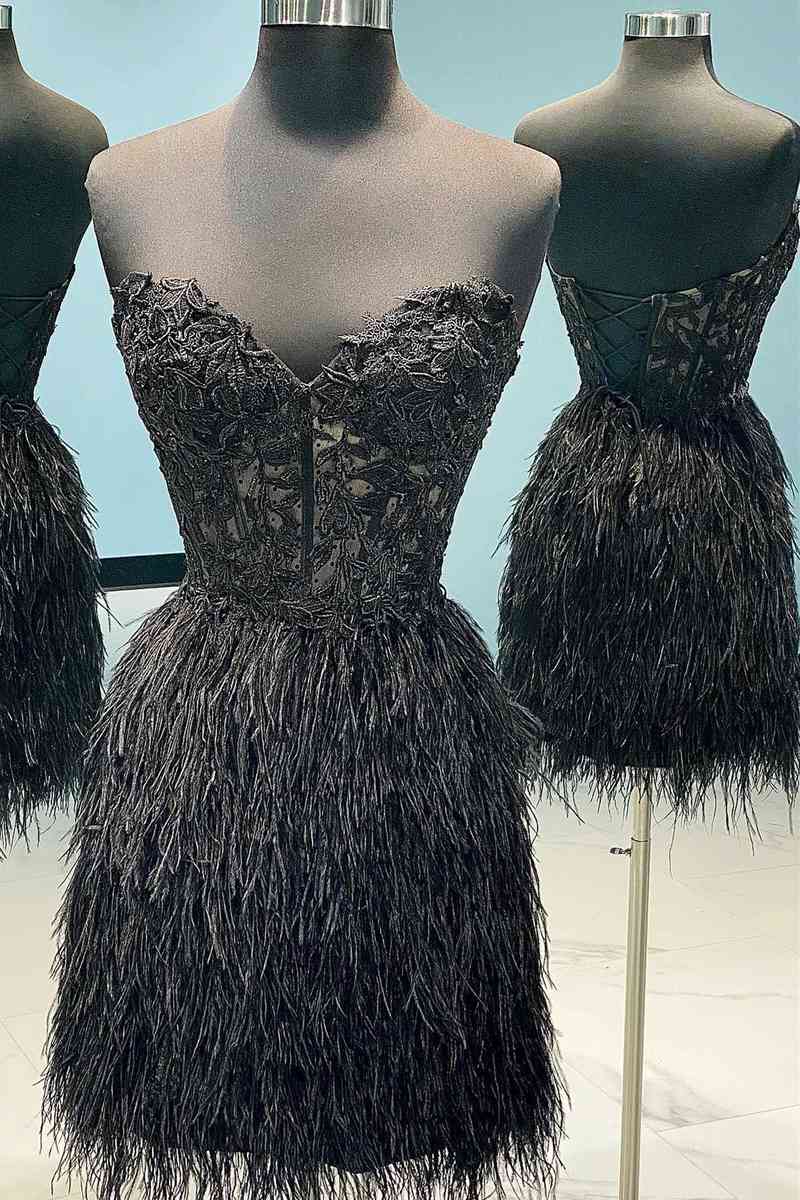 Beautiful Sheath Sweetheart Lace Feather Skirt Homecoming Dress BM bride