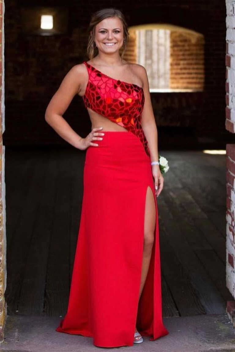 Fashionable Sheath One Shoulder Cut Mirror Sequins Prom Dress BM bride