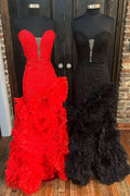 Exquisite Strapless Cut-Out Back Ruffle Layers Mermaid Prom Dress BM bride