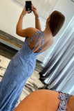 Chic Mermaid One-Shoulder Lace Long Prom Dress with a Stylish Slit BM bride